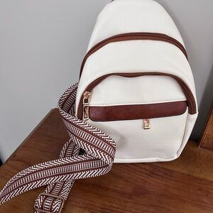 White and Brown Crossbody Backpack Bag